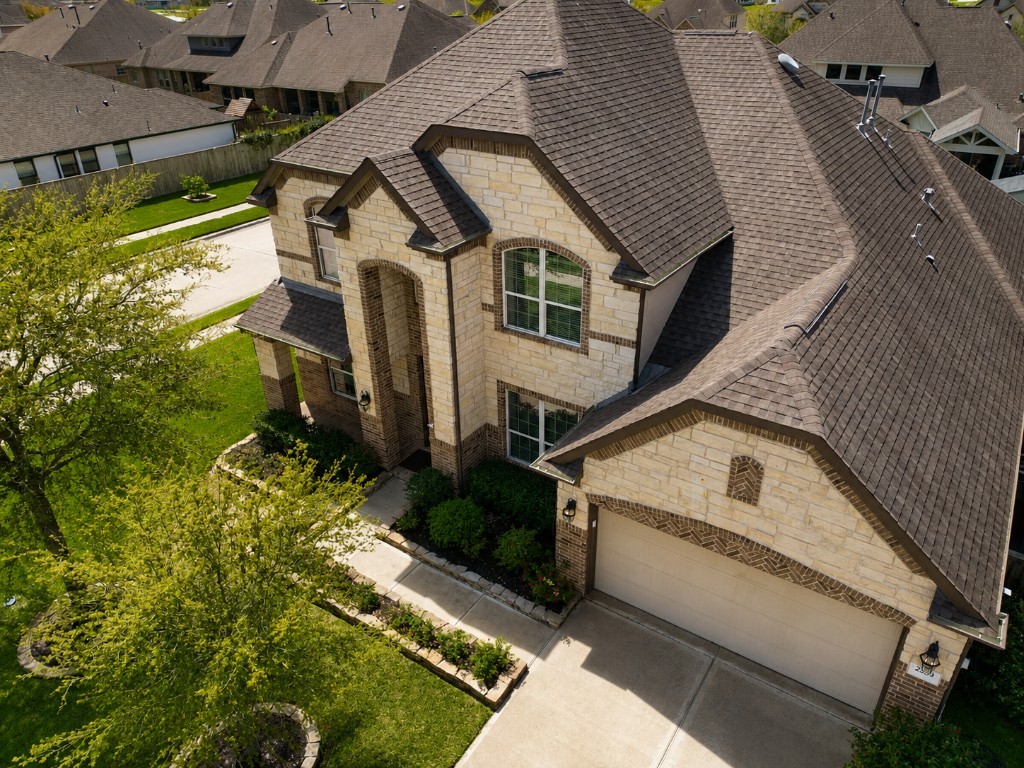 Clean stone and brick home exterior